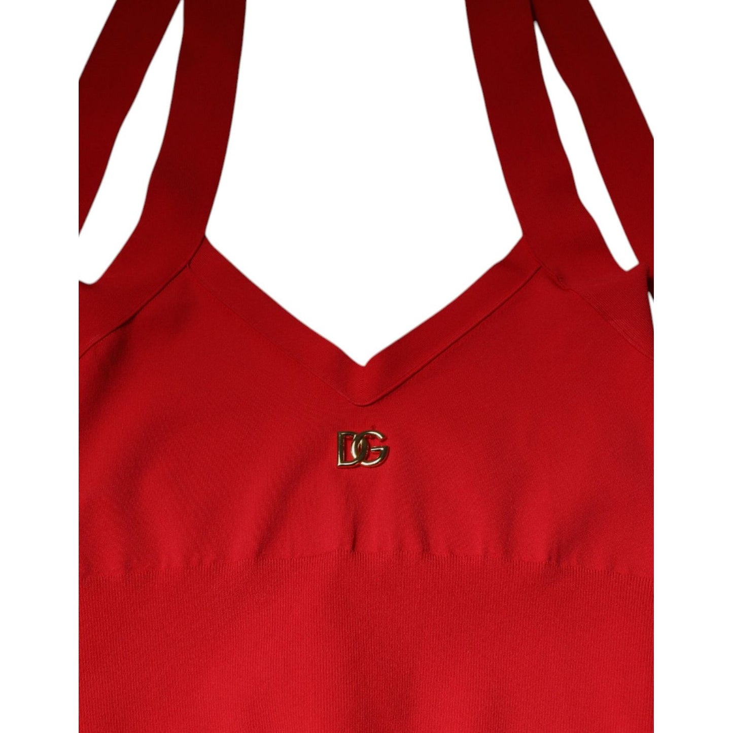 Dolce & Gabbana Red Viscose Sleeveless Halter Cropped Tank Top