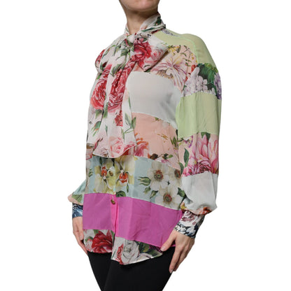Dolce & Gabbana Multicolor Floral Patchwork Ascot Collar Top Dolce & Gabbana