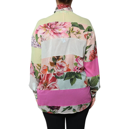 Dolce & Gabbana Multicolor Floral Patchwork Ascot Collar Top Dolce & Gabbana