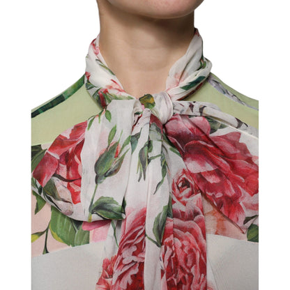 Dolce & Gabbana Multicolor Floral Patchwork Ascot Collar Top Dolce & Gabbana