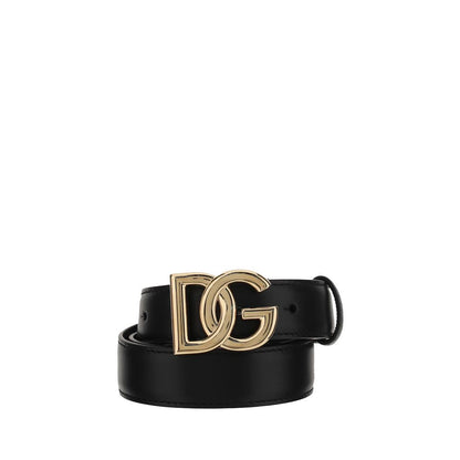 Dolce & Gabbana Black Calf Leather Bos Taurus Regular Belt with metallic monogram buckle, a stylish AW25 accessory.