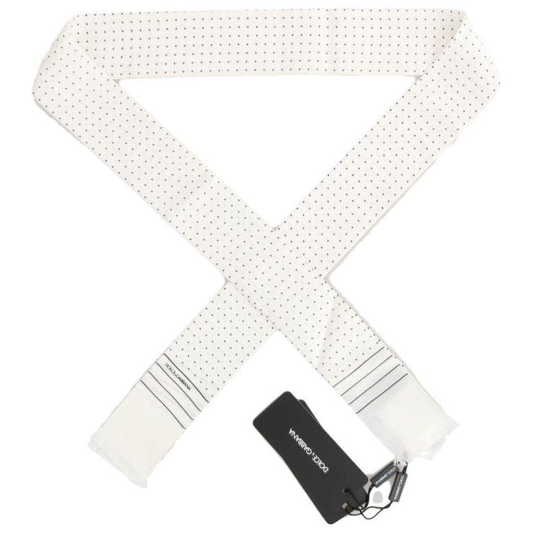 Dolce & Gabbana White Polka Dotted Silk Skinny Scarf