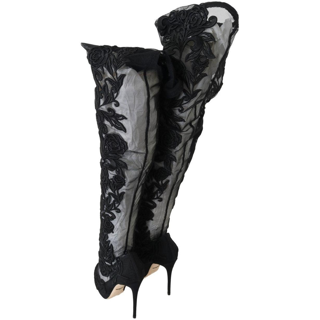 Dolce & Gabbana Black Floral Embroidered Socks Boots