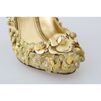 Dolce & Gabbana Gold Floral Crystal Mary Janes Pumps
