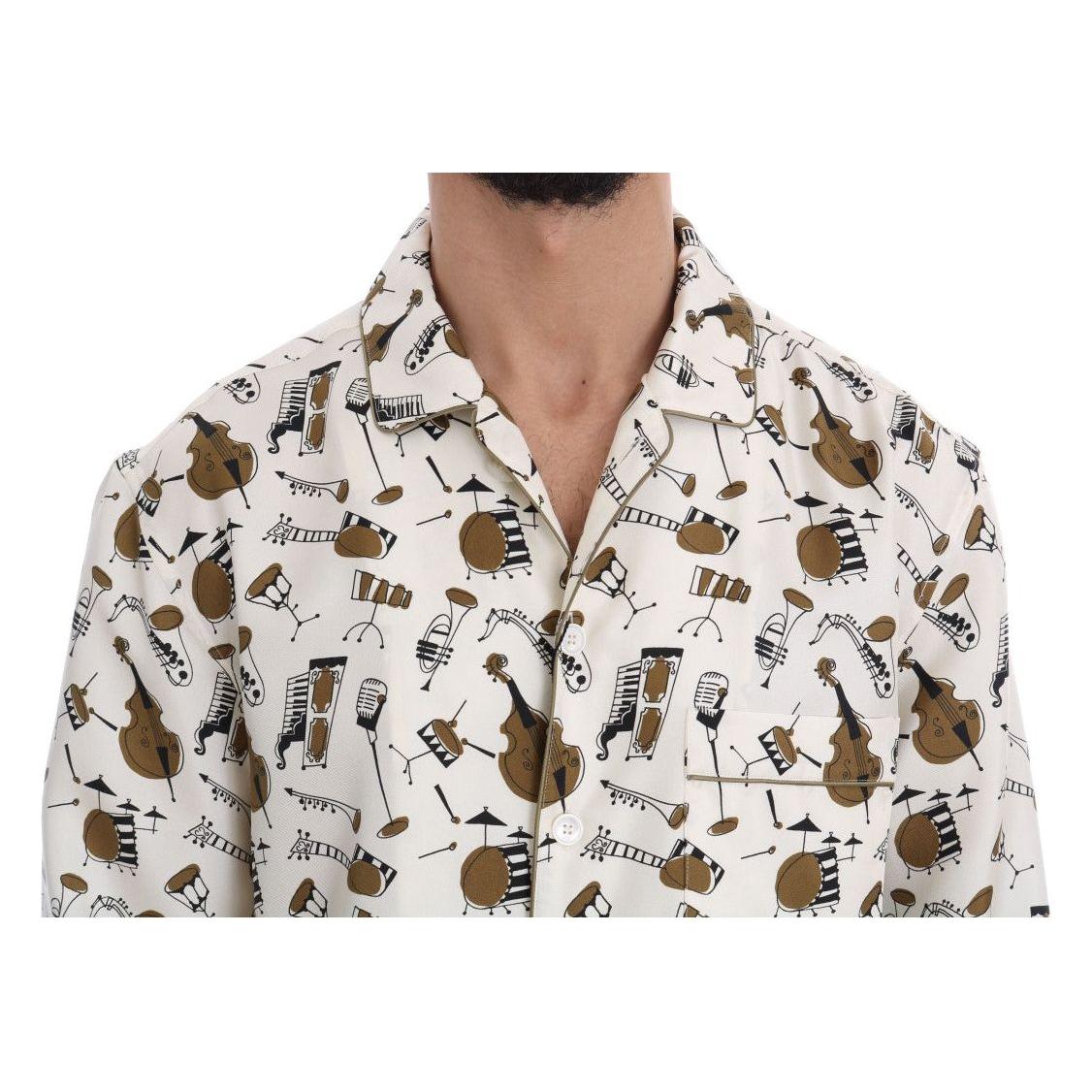 Dolce & Gabbana White Silk JAZZ Motive Print Shirt