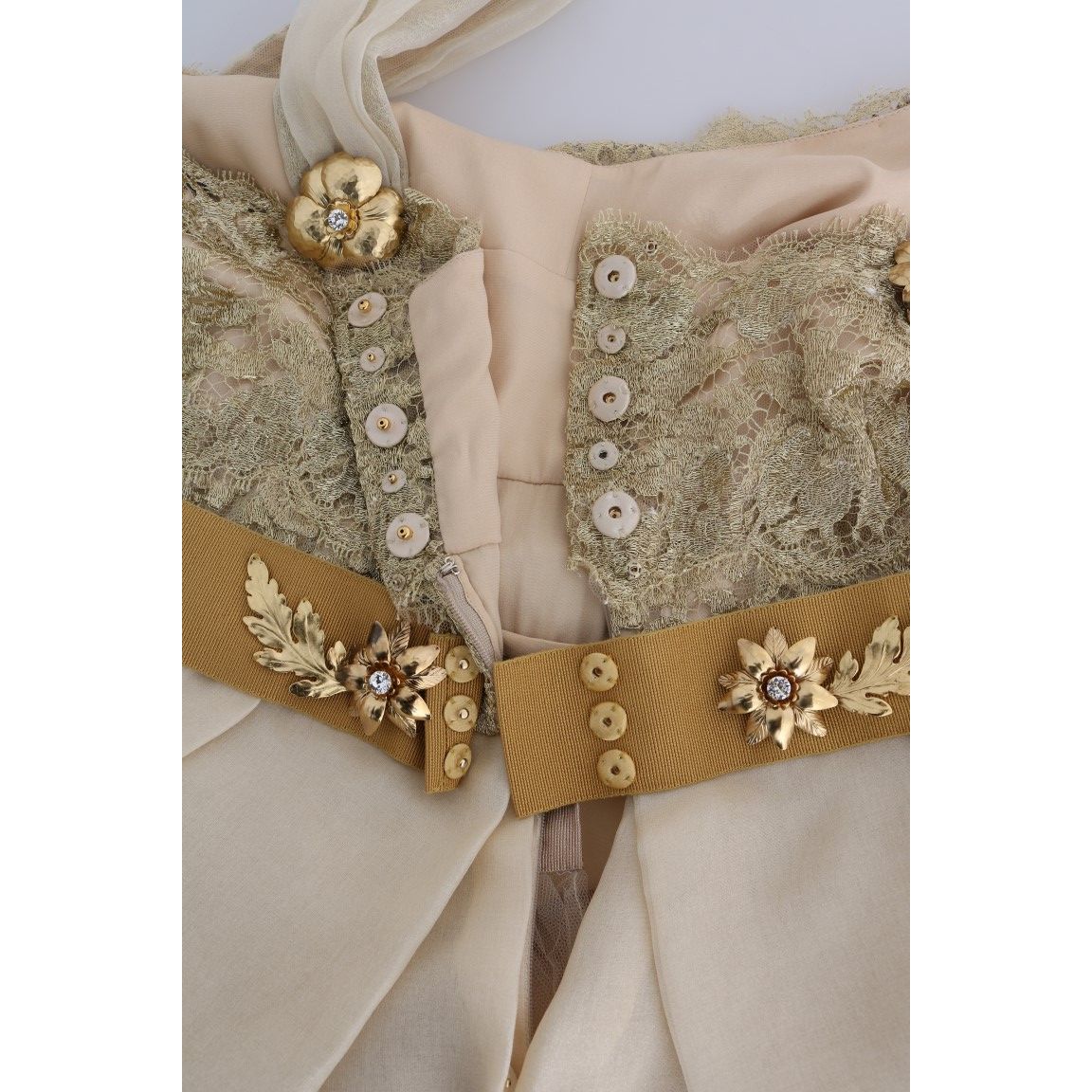 Dolce & Gabbana Gold Silk Crystal Embellished Dress