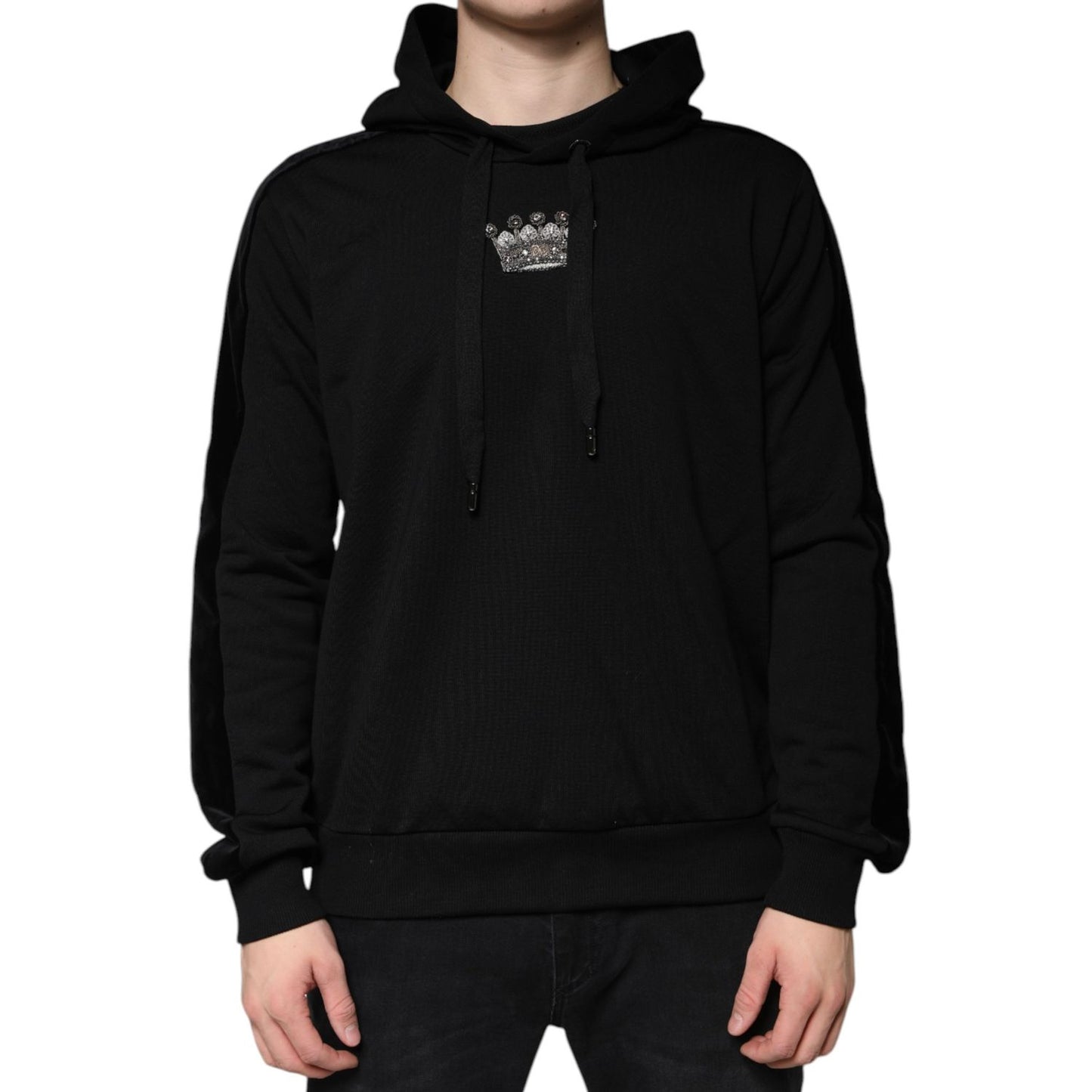 Dolce & Gabbana Black Crown Cotton Hooded Sweatshirt Sweater Dolce & Gabbana