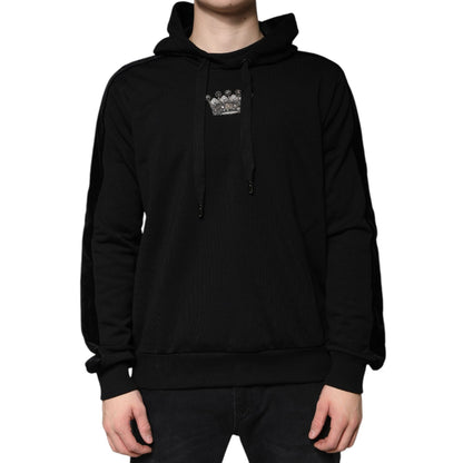 Dolce & Gabbana Black Crown Cotton Hooded Sweatshirt Sweater Dolce & Gabbana