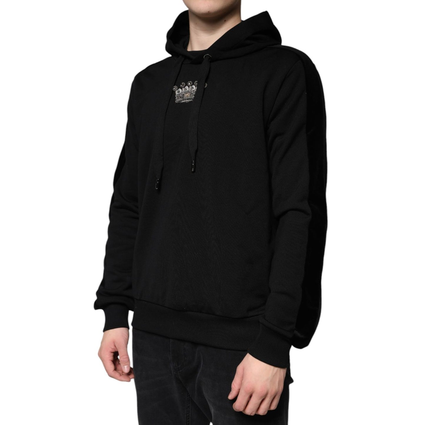 Dolce & Gabbana Black Crown Cotton Hooded Sweatshirt Sweater Dolce & Gabbana