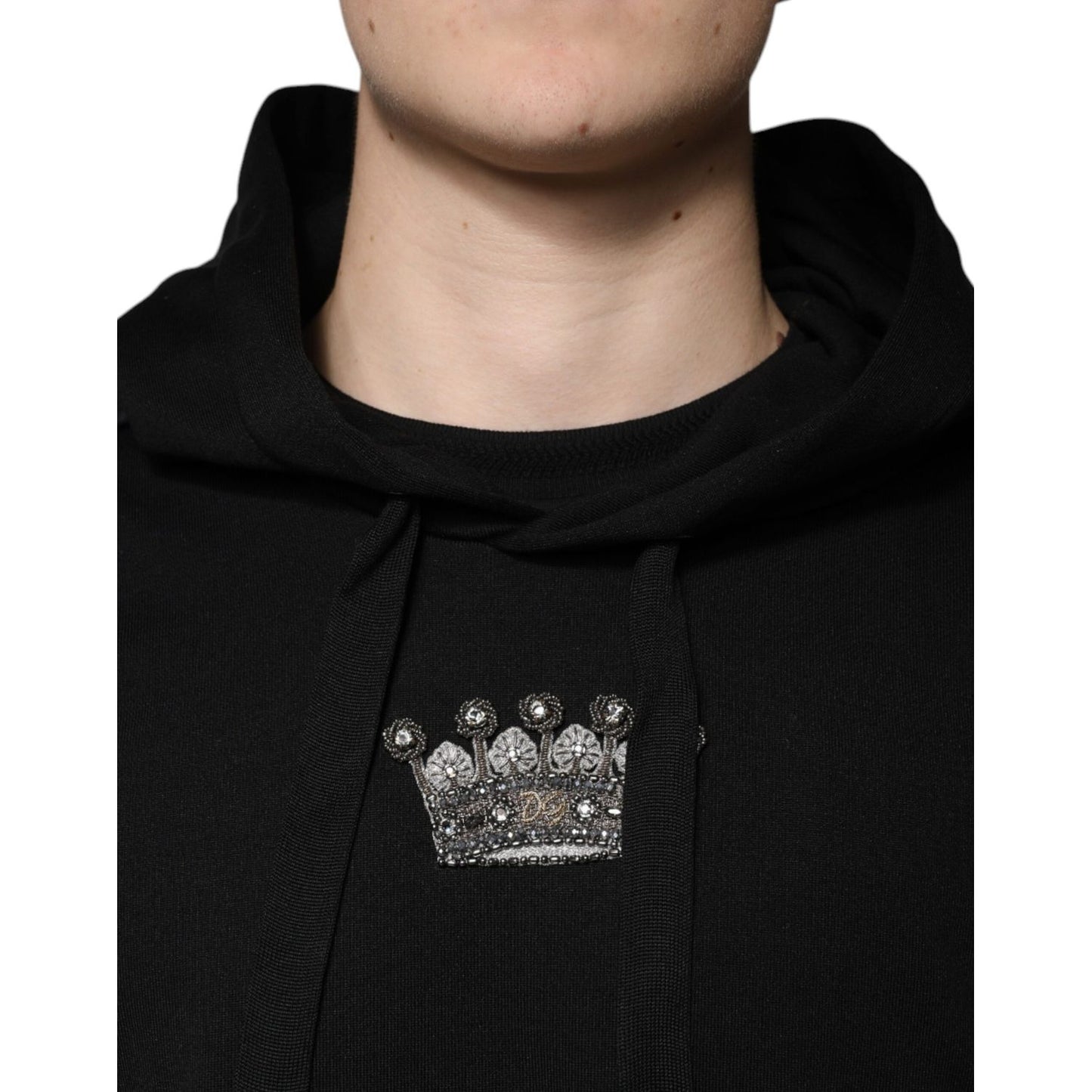 Dolce & Gabbana Black Crown Cotton Hooded Sweatshirt Sweater Dolce & Gabbana