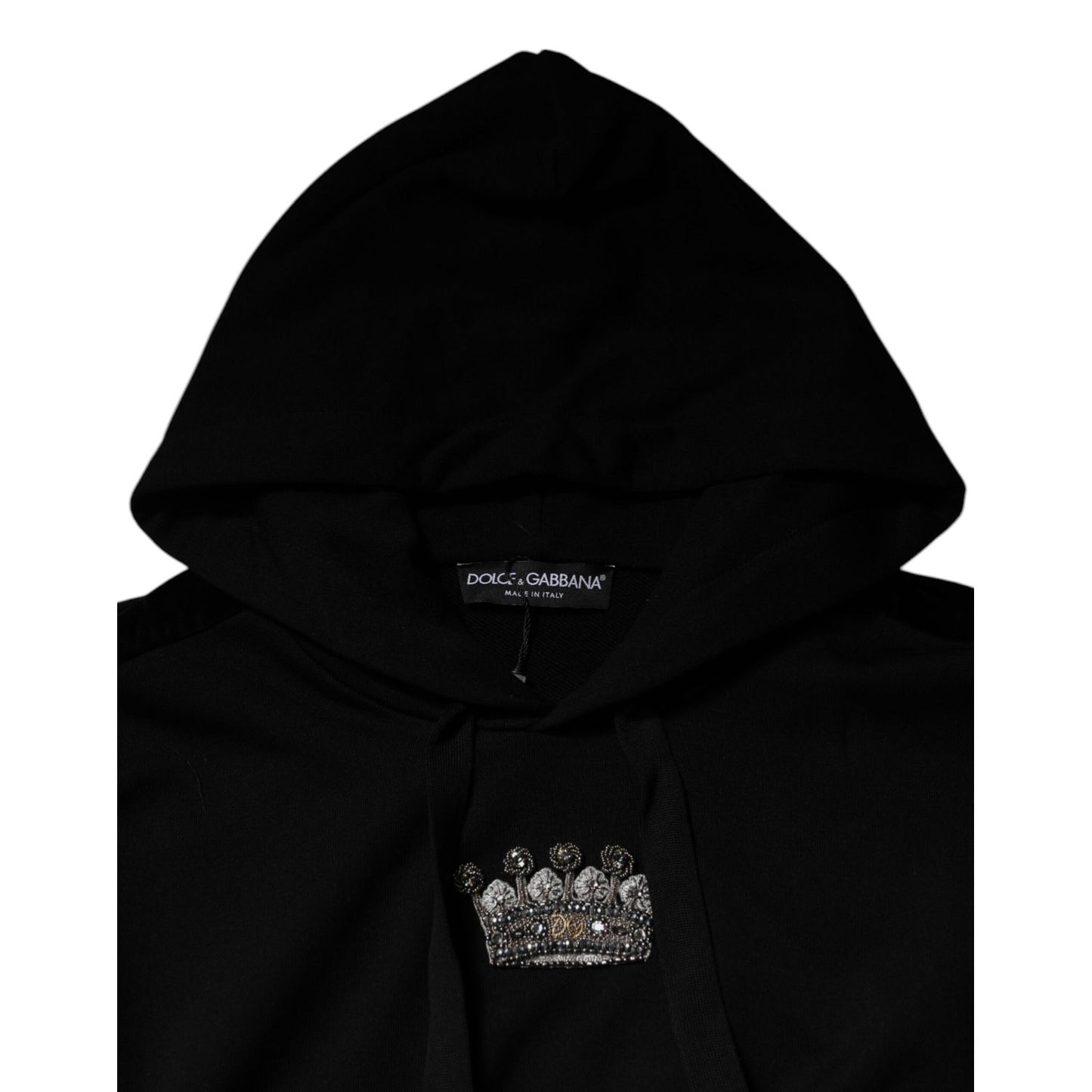 Dolce & Gabbana Black Crown Cotton Hooded Sweatshirt Sweater Dolce & Gabbana