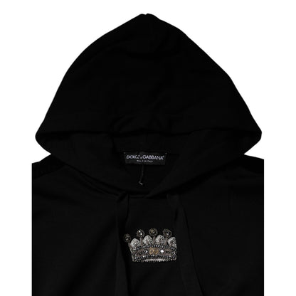 Dolce & Gabbana Black Crown Cotton Hooded Sweatshirt Sweater Dolce & Gabbana
