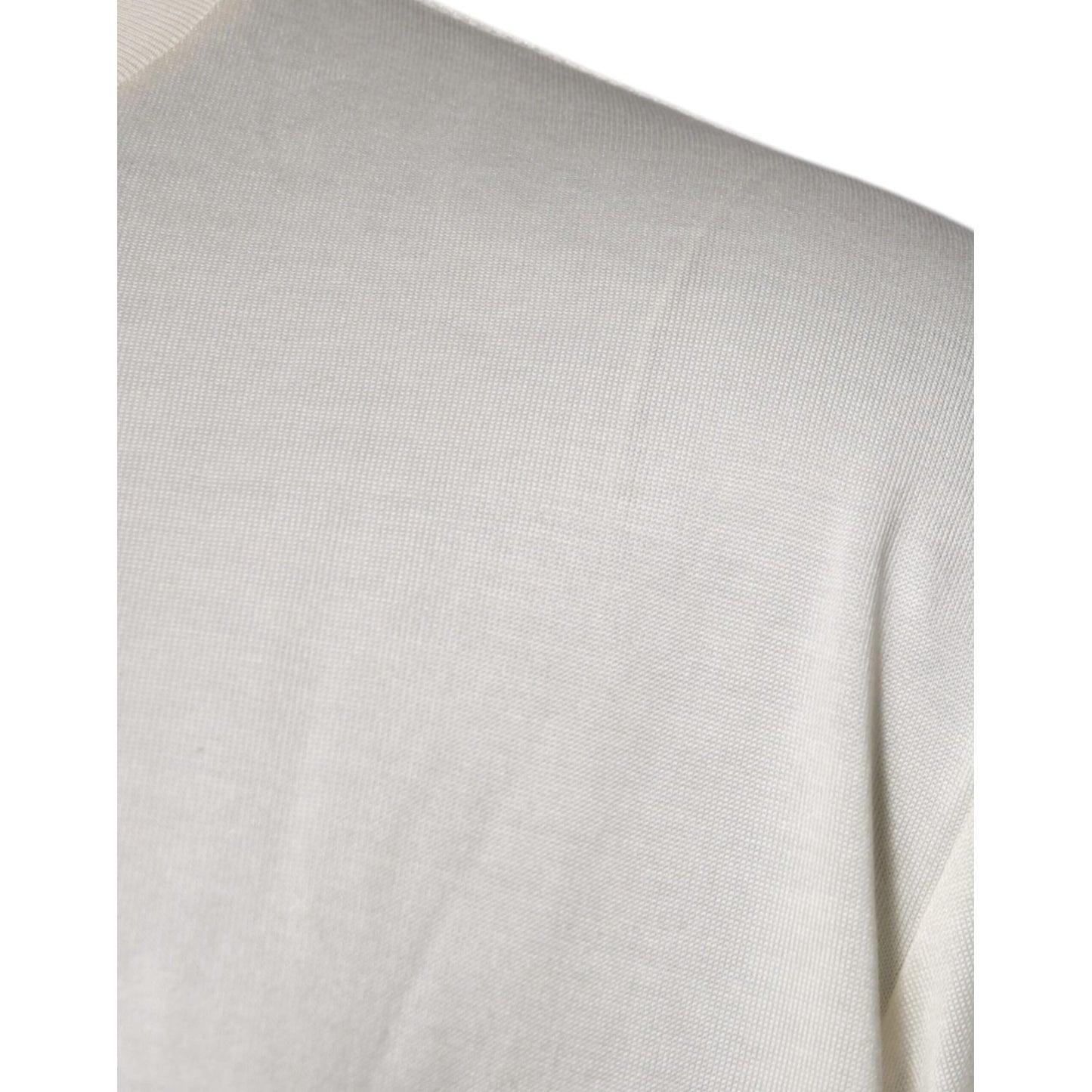 Dolce & Gabbana Off White Silk CrewNeck Short Sleeve T-shirt