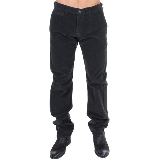 GF Ferre Black Corduroy Cotton Straight Fit Pants Jeans & Pants