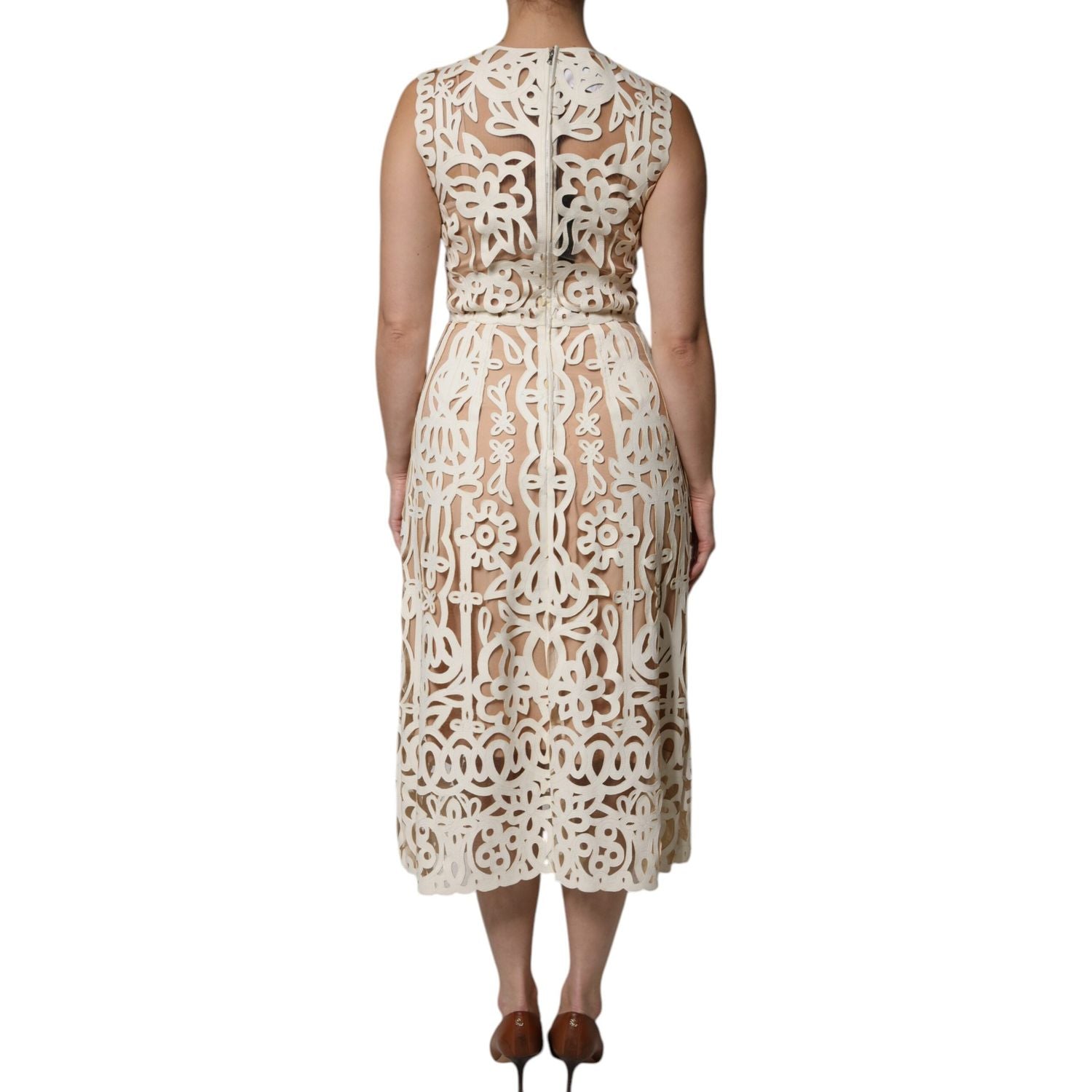 Dolce & Gabbana White Cut Out Leather Sleeveless Midi Dress