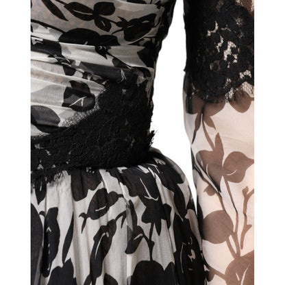 Dolce & Gabbana Black Silk Floral Lace Ricamo Ball Maxi Dress