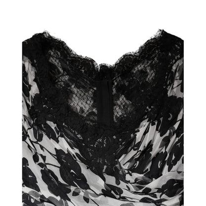 Dolce & Gabbana Black Silk Floral Lace Ricamo Ball Maxi Dress