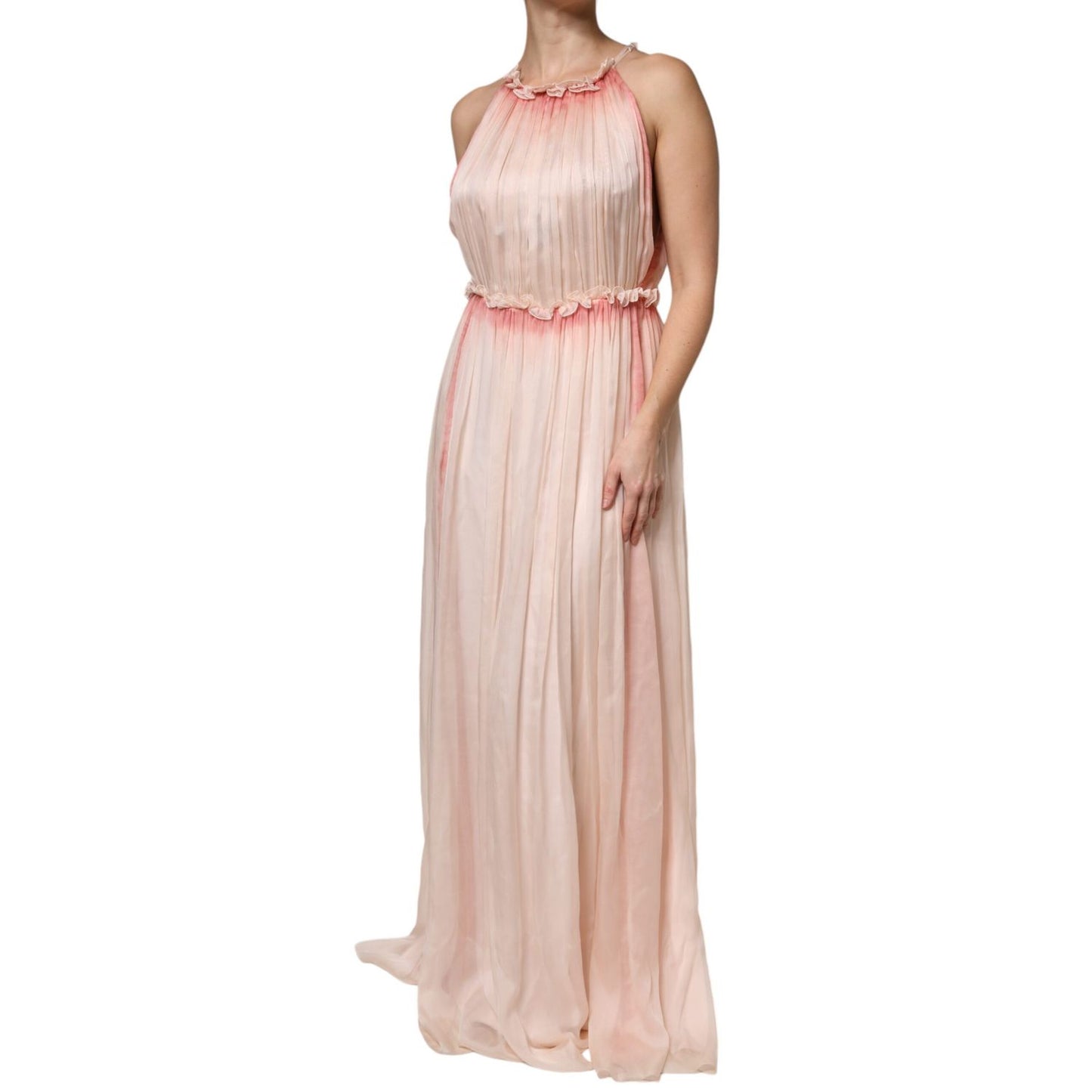 Alberta Ferretti Pink Sleeveless Pleated A-line Maxi Dress