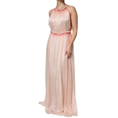 Alberta Ferretti Pink Sleeveless Pleated A-line Maxi Dress
