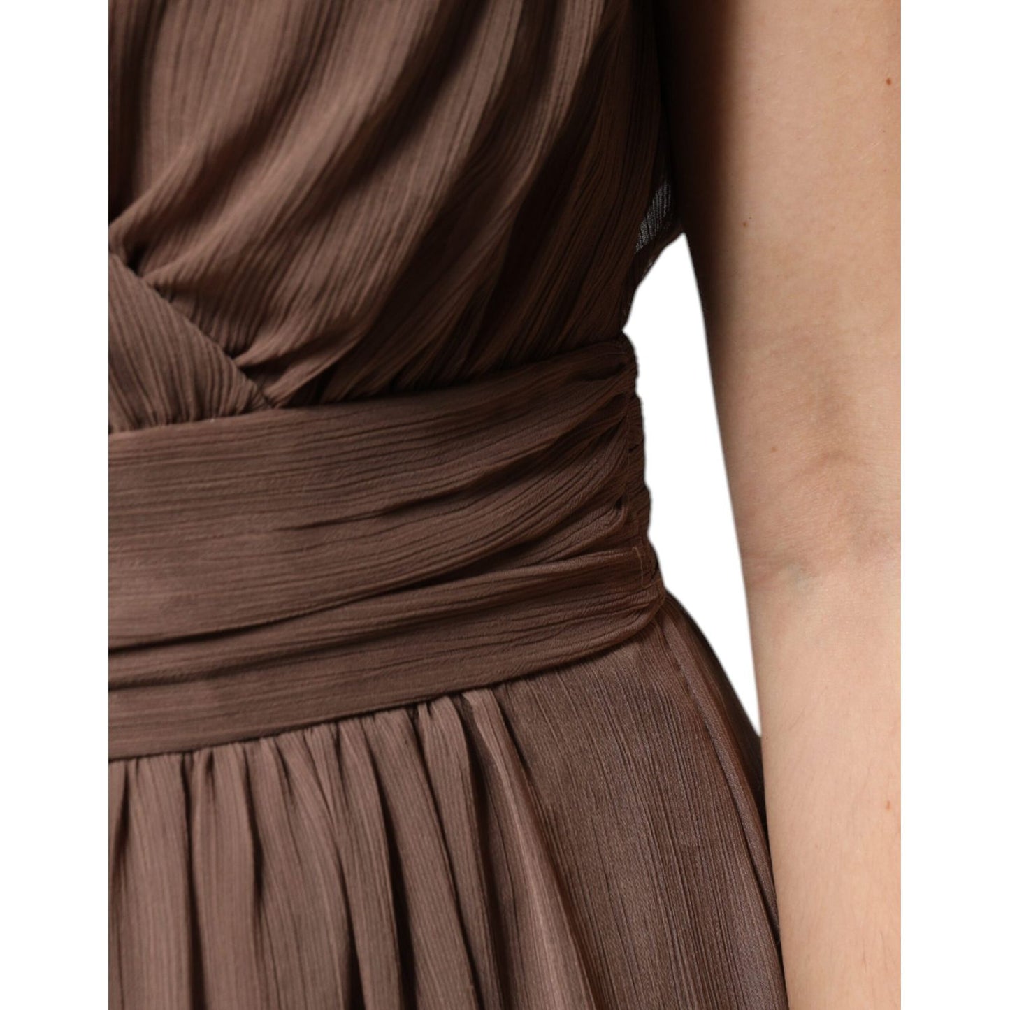 Peserico Brown Sleeveless Deep V-neck A-line Long Maxi Dress
