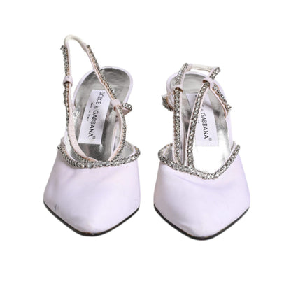 Dolce & Gabbana White Strass Crystal Slingbacks Pumps Shoes