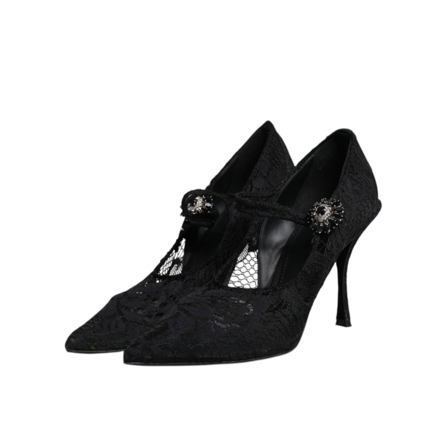 Dolce & Gabbana Black Lace Crystals Mary Jane Pumps Shoes