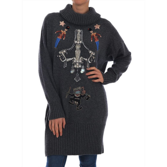 Dolce & Gabbana Fairy Tale Crystal Gray Cashmere Sweater TSH1902-1