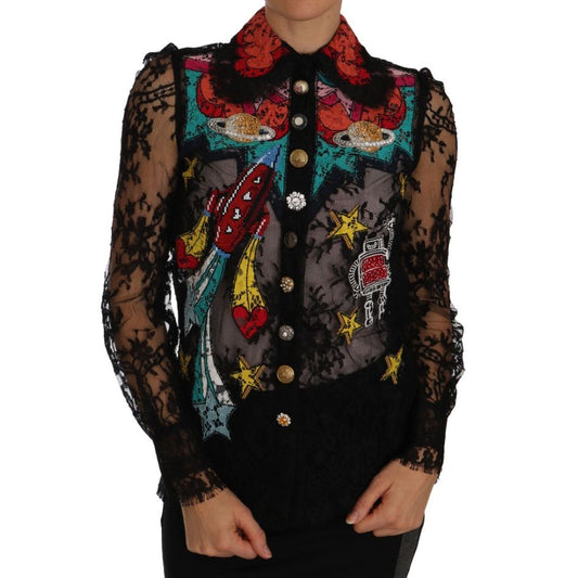 Dolce & Gabbana Black Lace Crystal SPACE Shirt