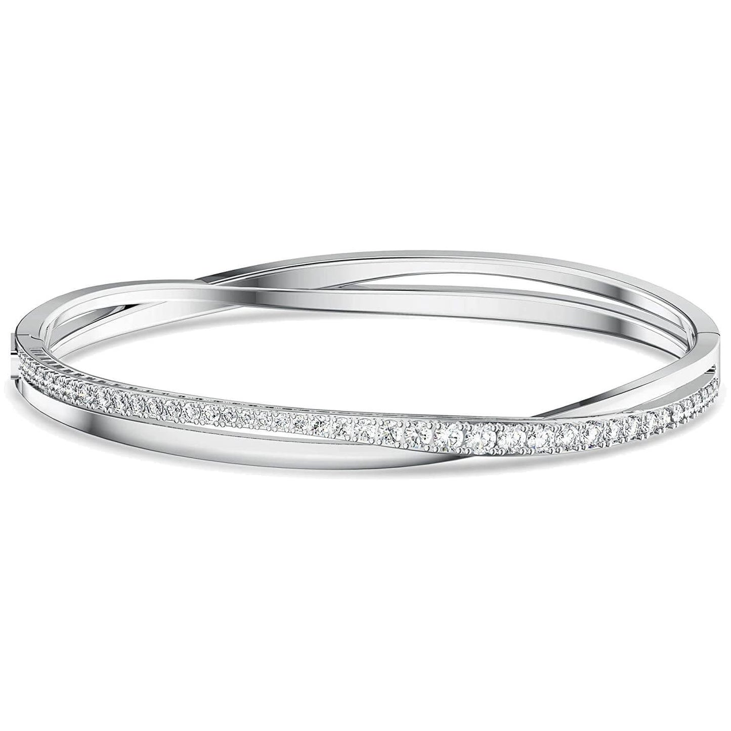 Elegant Swarovski crystal bangle with silver finish, showcasing timeless style and luxury.