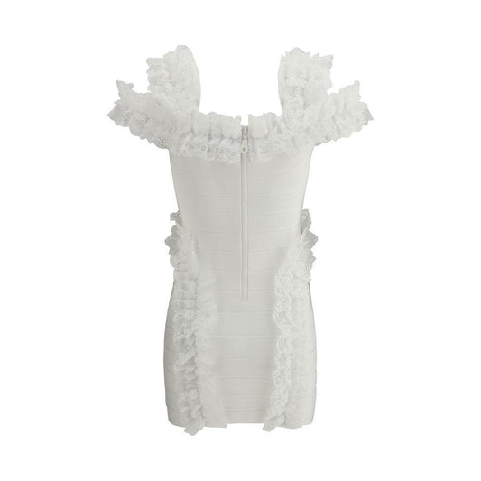 Self-Portrait Knit Ruffle mini Dress SE-SS25CK009SWWHITE-6