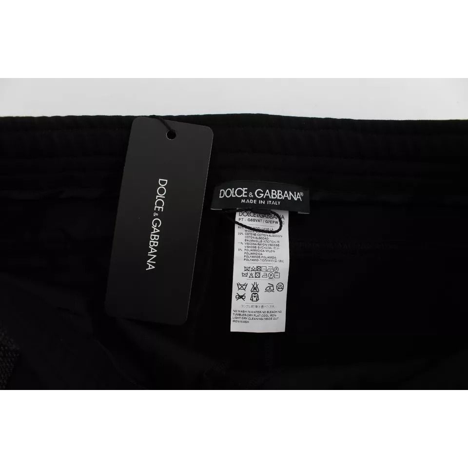 Dolce & Gabbana Black Gray Wool Casual Trousers Stripe Pants Dolce & Gabbana