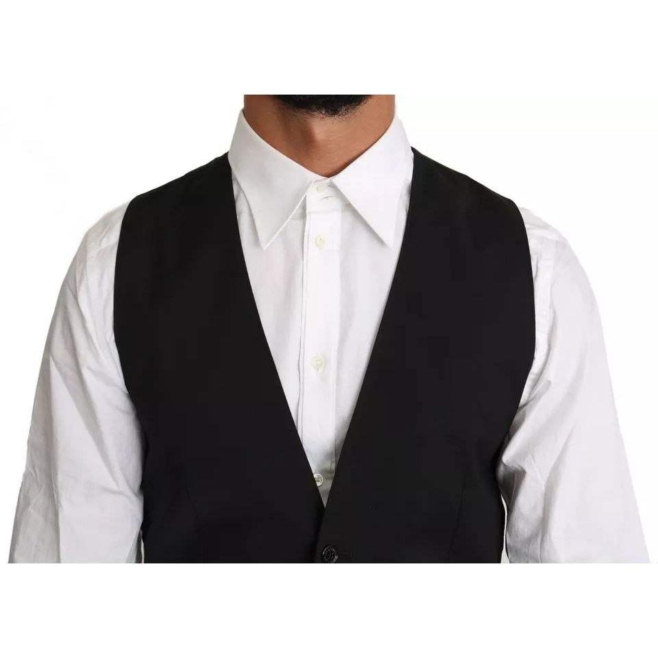 Dolce & Gabbana Black Wool Logo Waistcoat Vest