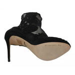 Dolce & Gabbana Black Tulle Stretch Floral Booties Shoes