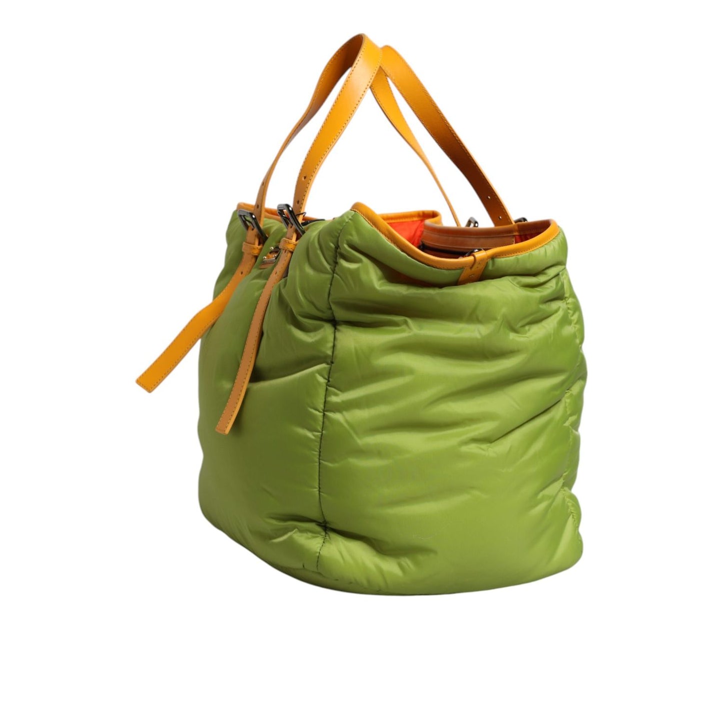 Dolce & Gabbana Green Nylon Padded Logo Plaque Tote Crossbody Bag