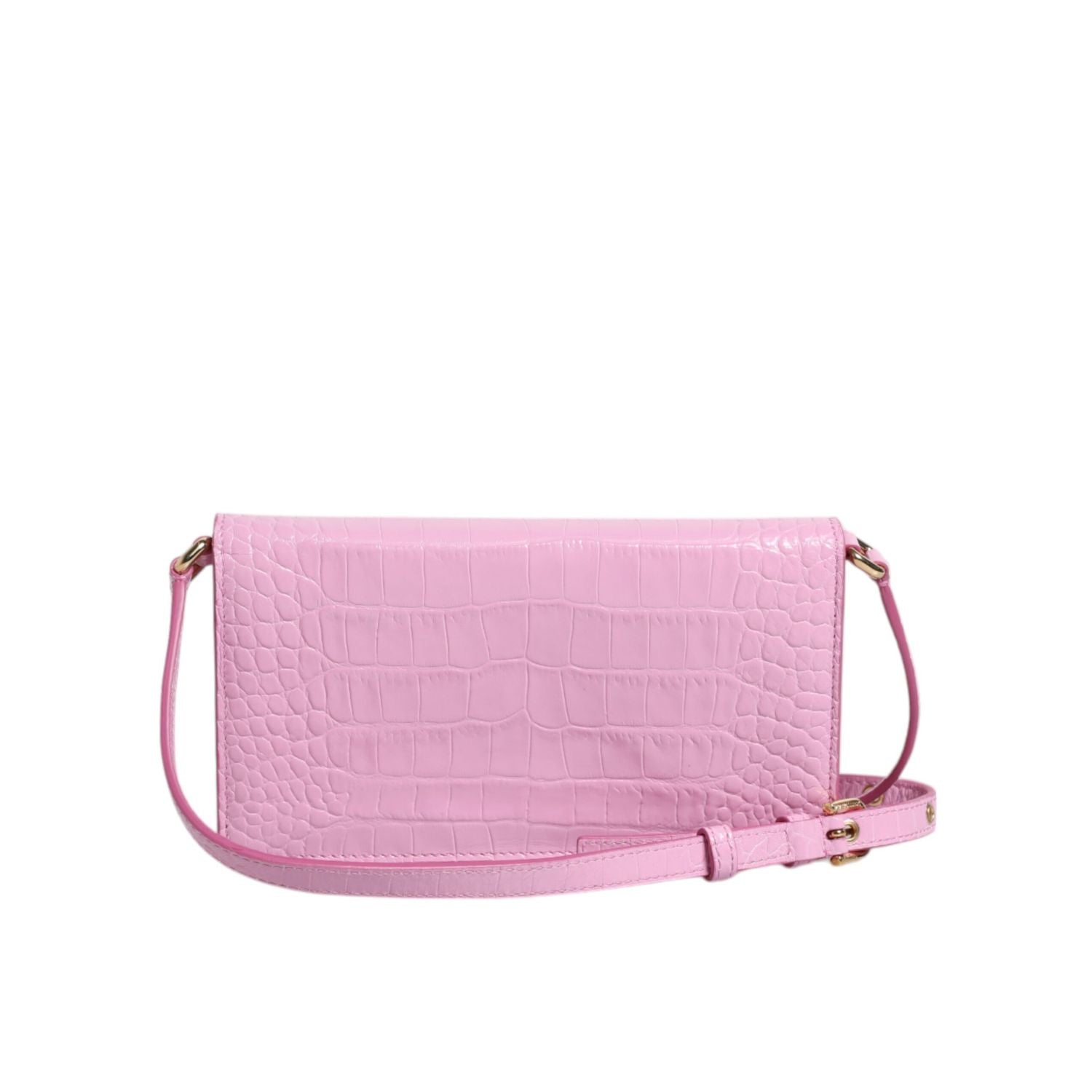 Dolce & Gabbana Pink Exotic Leather Logo Plaque Crossbody Bag