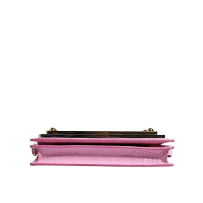 Dolce & Gabbana Pink Exotic Leather Logo Plaque Crossbody Bag