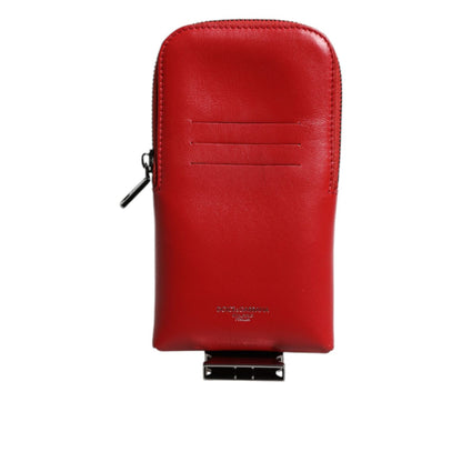 Dolce & Gabbana Red Leather Logo Zip Around Card Holder Wide Strap Wallet Dolce & Gabbana