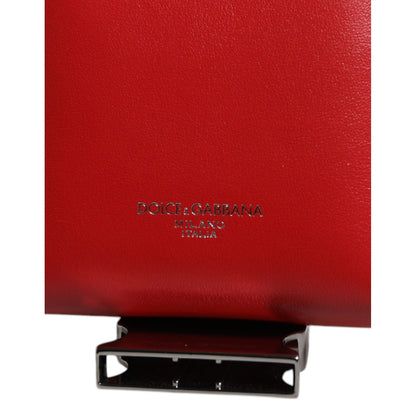 Dolce & Gabbana Red Leather Logo Zip Around Card Holder Wide Strap Wallet Dolce & Gabbana