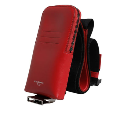 Dolce & Gabbana Red Leather Logo Zip Around Card Holder Wide Strap Wallet Dolce & Gabbana