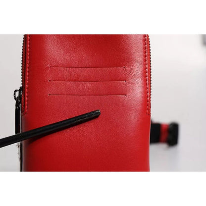 Dolce & Gabbana Red Leather Logo Zip Around Card Holder Wide Strap Wallet Dolce & Gabbana