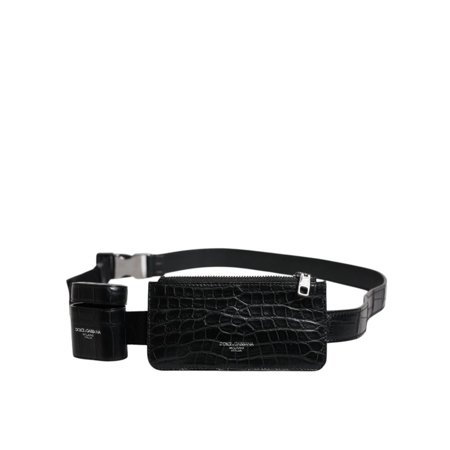 Dolce & Gabbana Black Alligator Leather Airpods Case Coin Purse Wallet