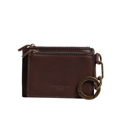 Dolce & Gabbana Brown Leather Zip Logo Keyring Coin Purse Keyring Wallet Dolce & Gabbana