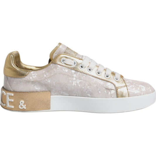 Dolce & Gabbana White Portofino Mother Of Pearl Sneakers Casual Shoes LA12303-37