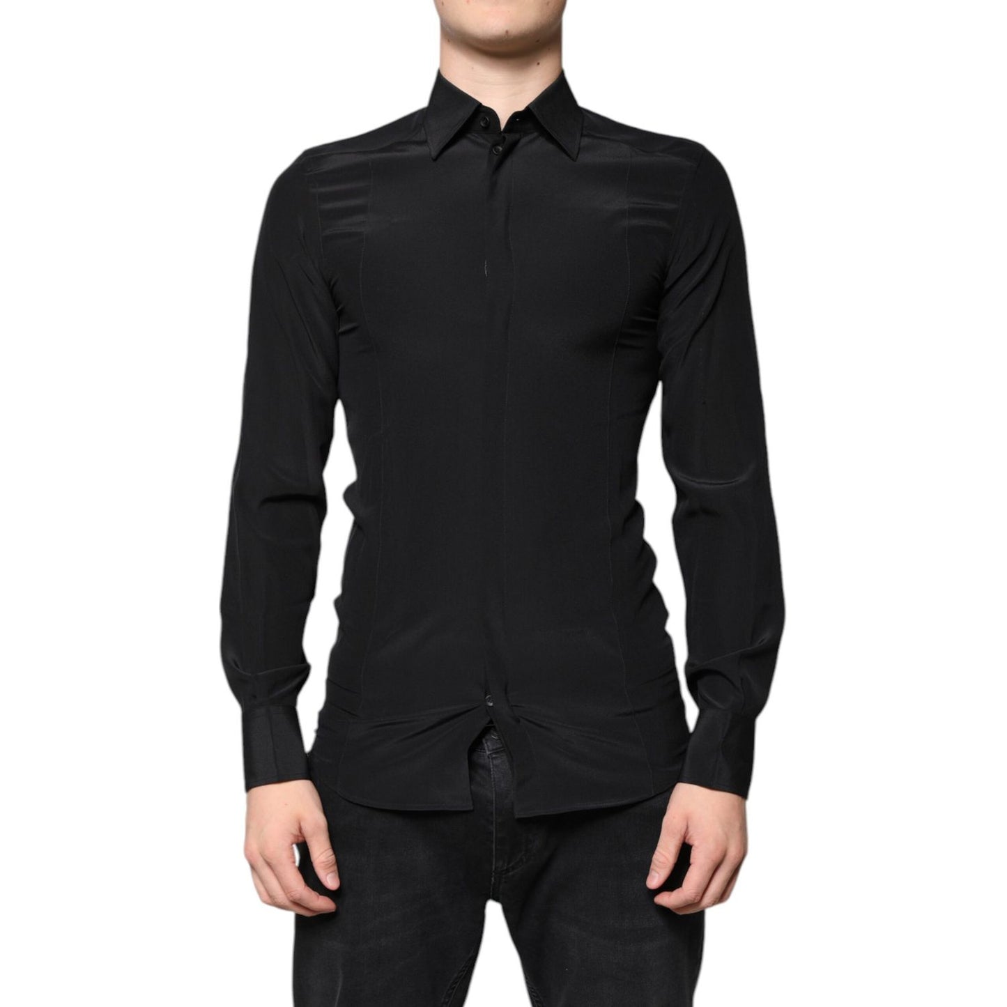 Dolce & Gabbana Black Silk Long Sleeves GOLD Dress Shirt Dolce & Gabbana