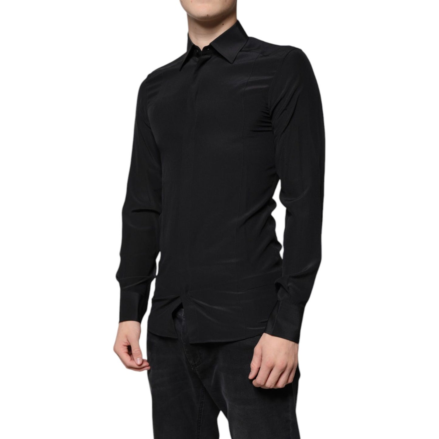 Dolce & Gabbana Black Silk Long Sleeves GOLD Dress Shirt Dolce & Gabbana