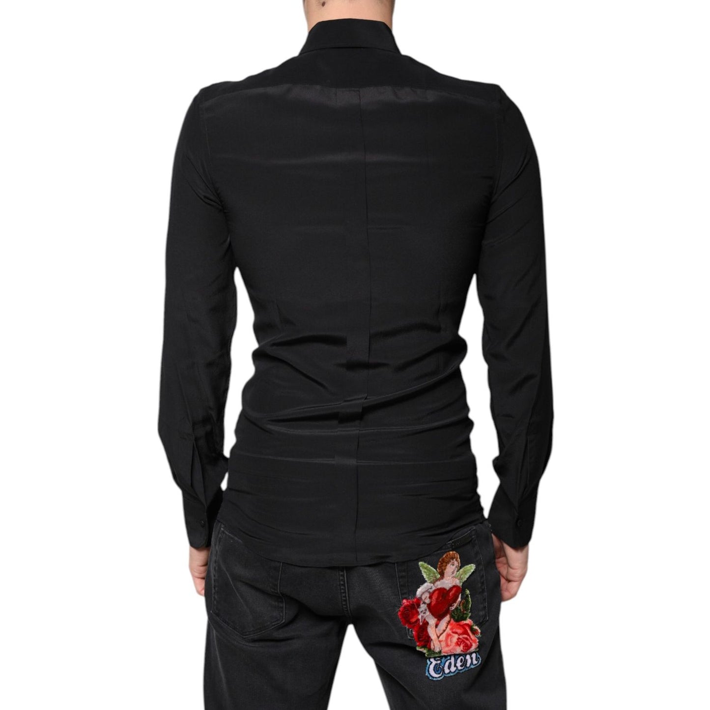 Dolce & Gabbana Black Silk Long Sleeves GOLD Dress Shirt Dolce & Gabbana
