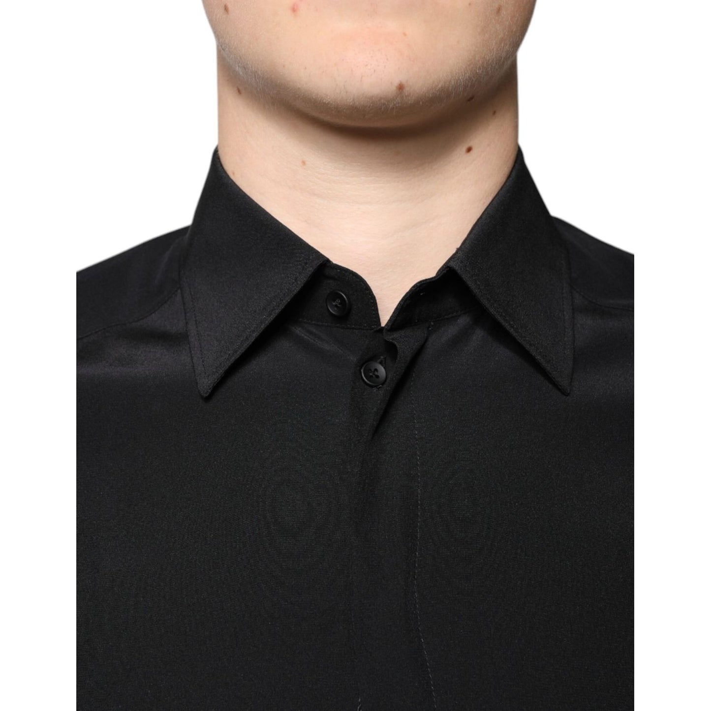 Dolce & Gabbana Black Silk Long Sleeves GOLD Dress Shirt Dolce & Gabbana