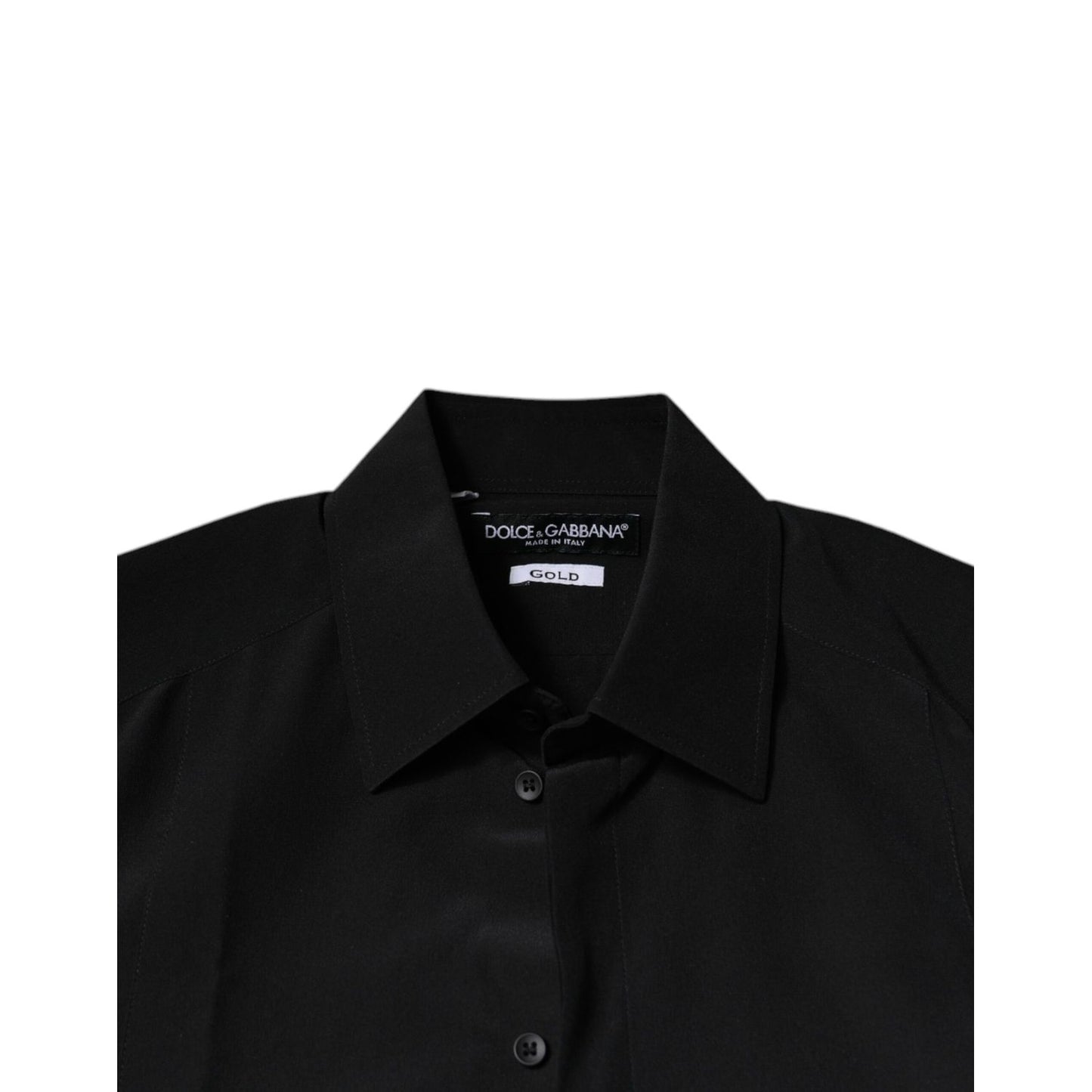 Dolce & Gabbana Black Silk Long Sleeves GOLD Dress Shirt Dolce & Gabbana