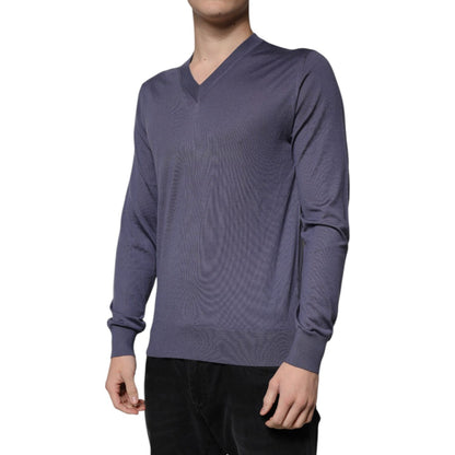 Dolce & Gabbana Gray Cashmere V-neck Men Pullover Sweater
