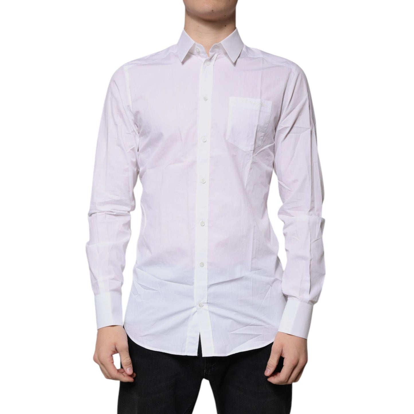 Dolce & Gabbana White Cotton Long Sleeves GOLD Dress Shirt Dolce & Gabbana